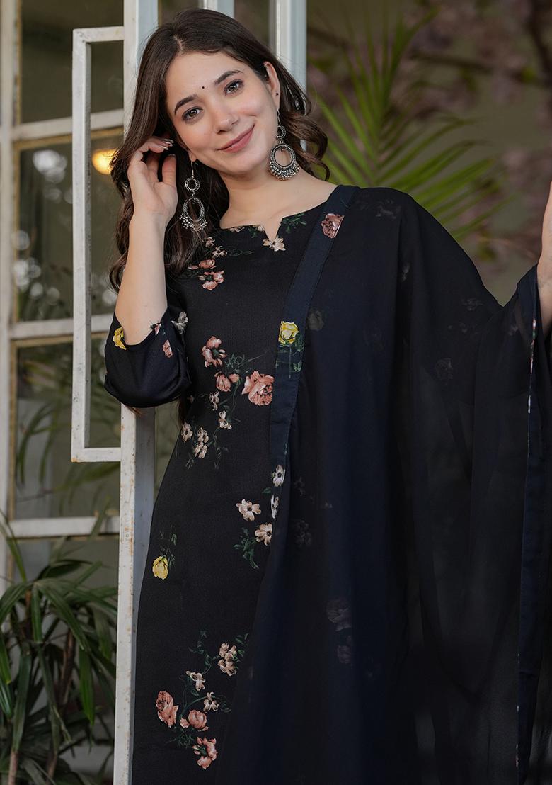 Black Printed Silk Salwar Kameez