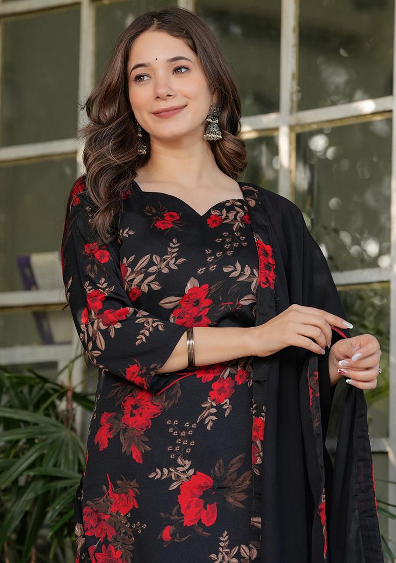 Black Printed Silk Salwar Kameez