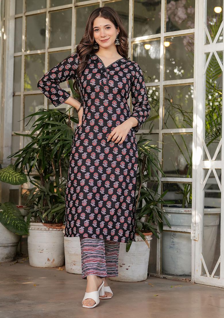 Black Printed Cotton Salwar Kameez