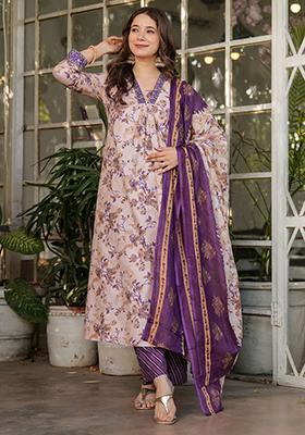Off White Printed Cotton Salwar Kameez