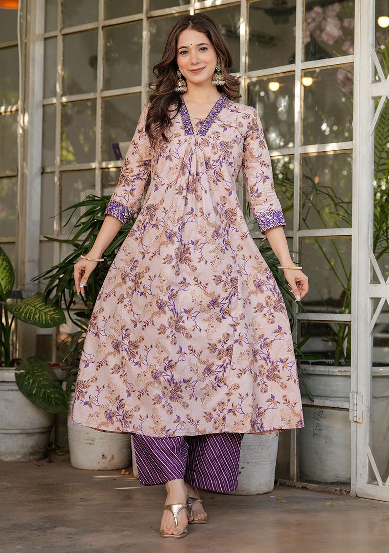 Off White Printed Cotton Salwar Kameez