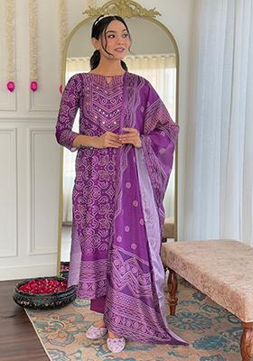 Lavender Printed Crepe Salwar Kameez