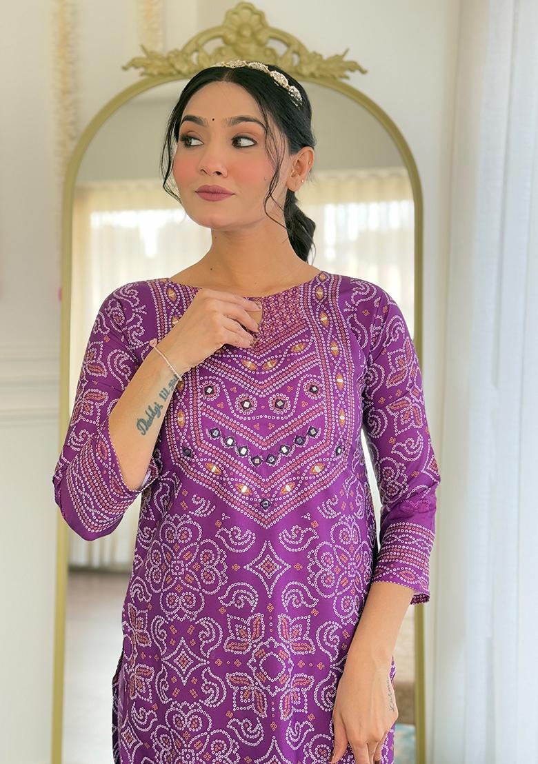 Lavender Printed Crepe Salwar Kameez