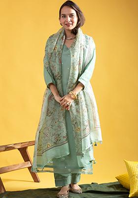 Green Printed Viscose Salwar Kameez