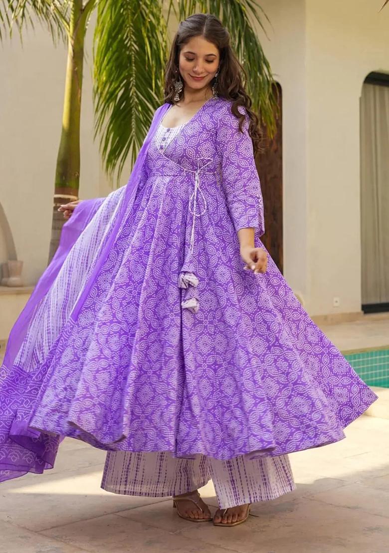 Purple Printed Silk Salwar Kameez
