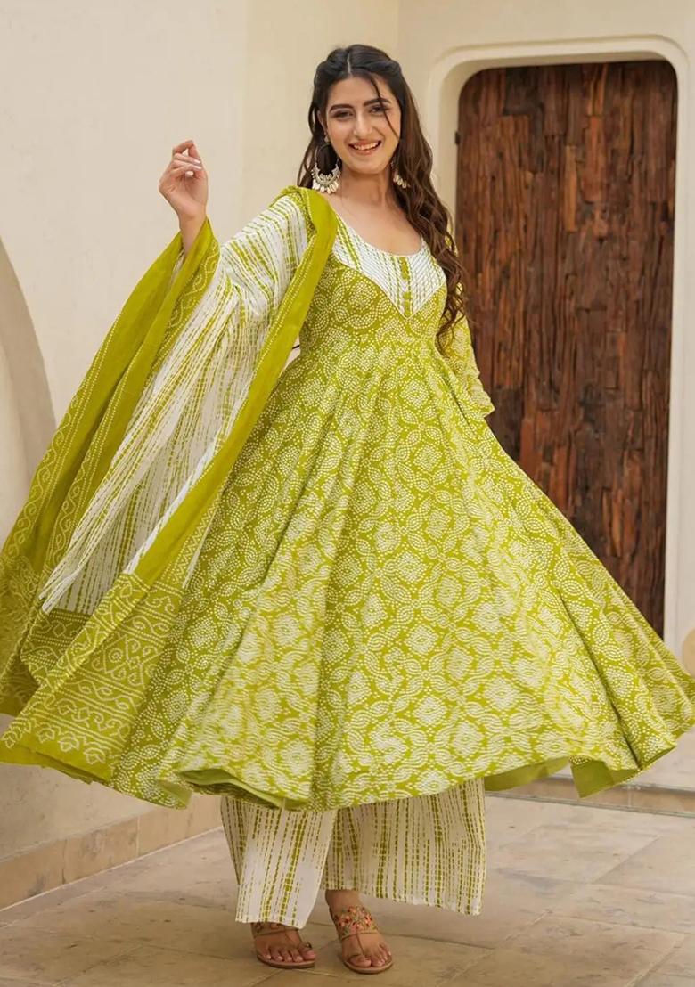 Green Printed Silk Salwar Kameez