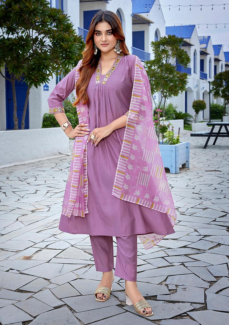 Lavender Printed Viscose Salwar Kameez