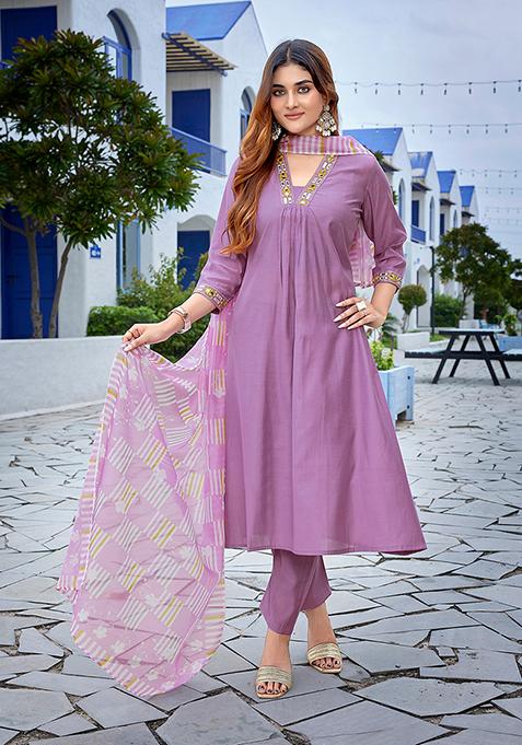Lavender Printed Viscose Salwar Kameez
