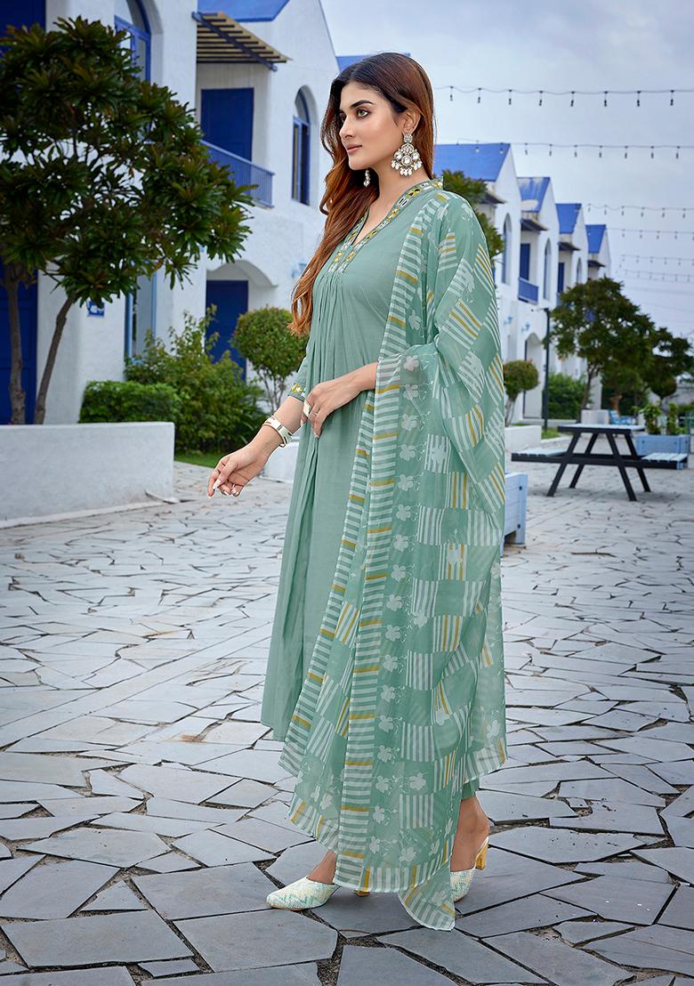 Light Green Printed Viscose Salwar Kameez
