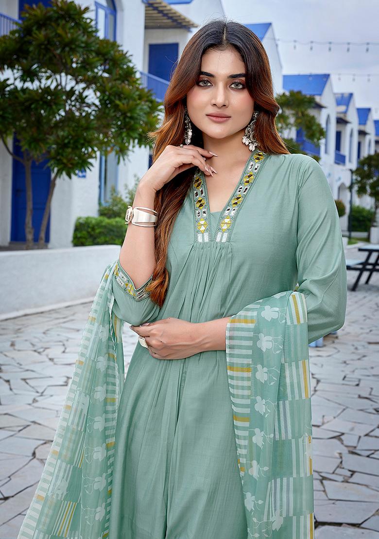 Light Green Printed Viscose Salwar Kameez