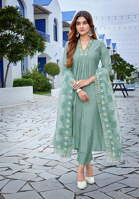 Light Green Printed Viscose Salwar Kameez