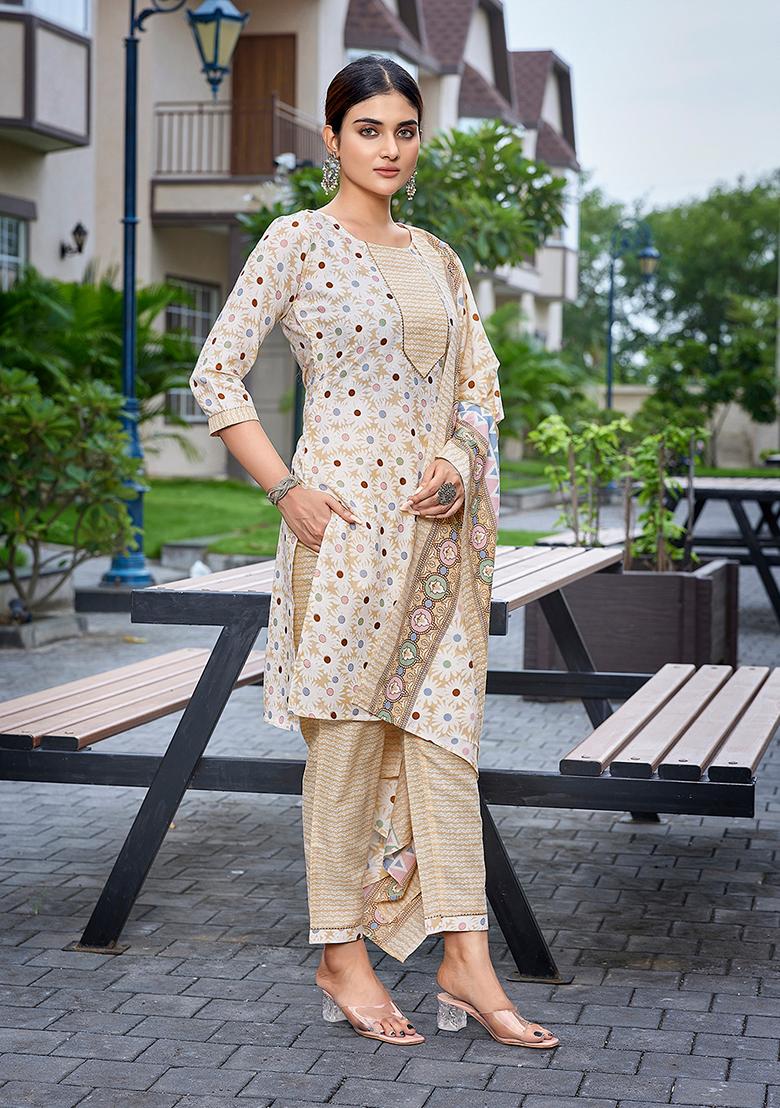 Yellow Printed Cotton Salwar Kameez