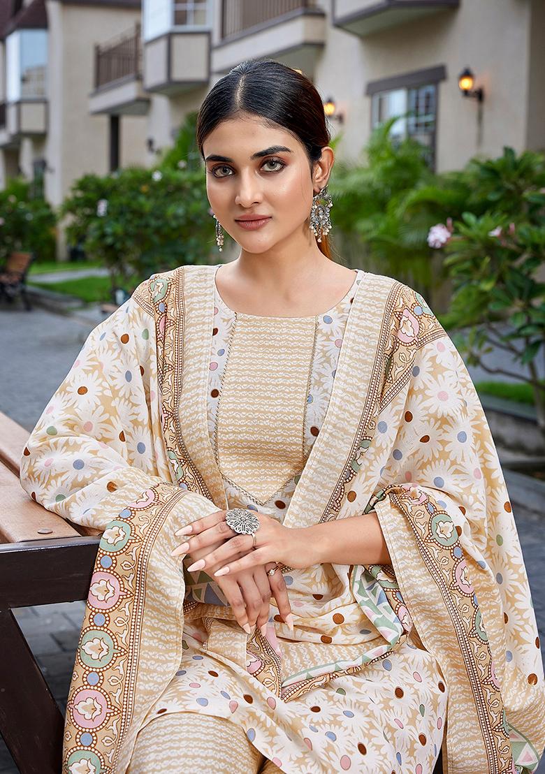 Yellow Printed Cotton Salwar Kameez