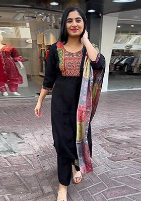 Black Printed Viscose Salwar Kameez