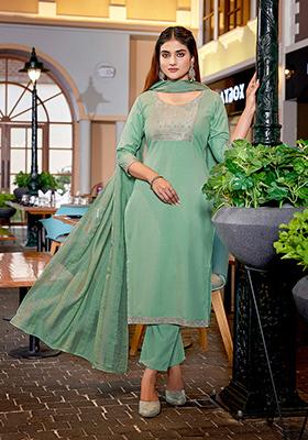 Green Printed Cotton Salwar Kameez