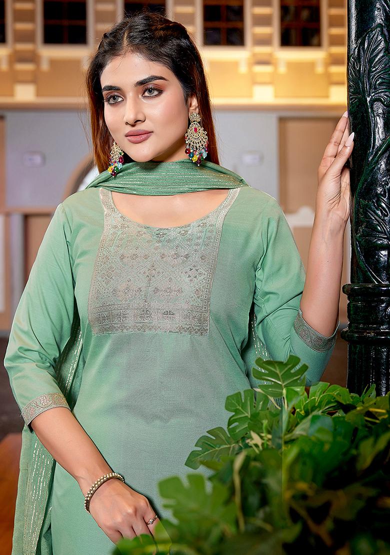 Green Printed Cotton Salwar Kameez