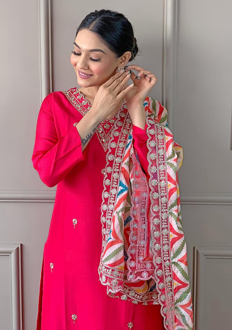 Pink Printed Viscose Salwar Kameez
