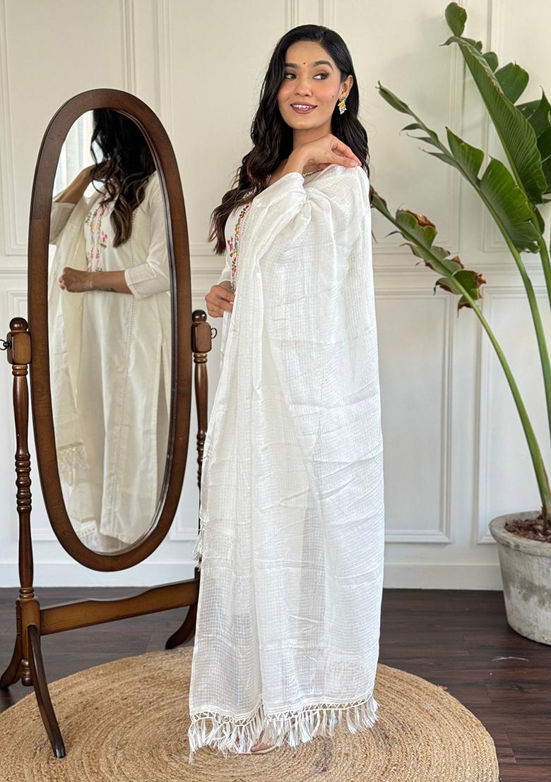 White Embroidered Viscose Salwar Kameez