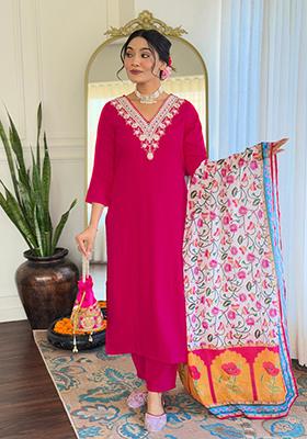 Pink Printed Rayon Salwar Kameez
