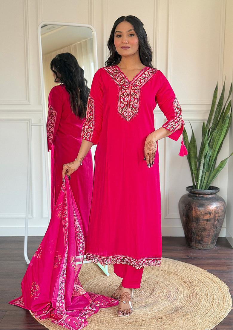Pink Printed Viscose Salwar Kameez