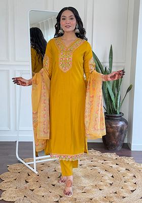 Mustard Printed Viscose Salwar Kameez