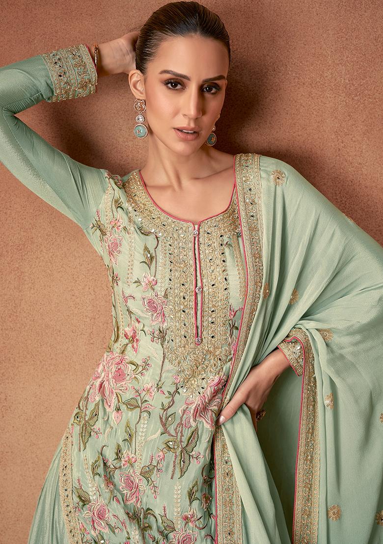Green Embroidered Silk Salwar Kameez