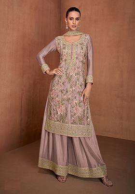 Mauve Embroidered Silk Salwar Kameez