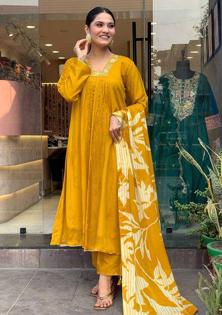 Mustard Embroidered Silk Salwar Kameez