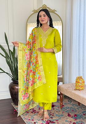 Yellow Embroidered Viscose Salwar Kameez