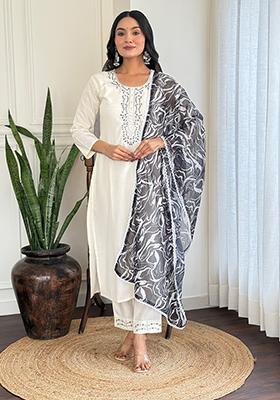 White Embroidered Viscose Salwar Kameez