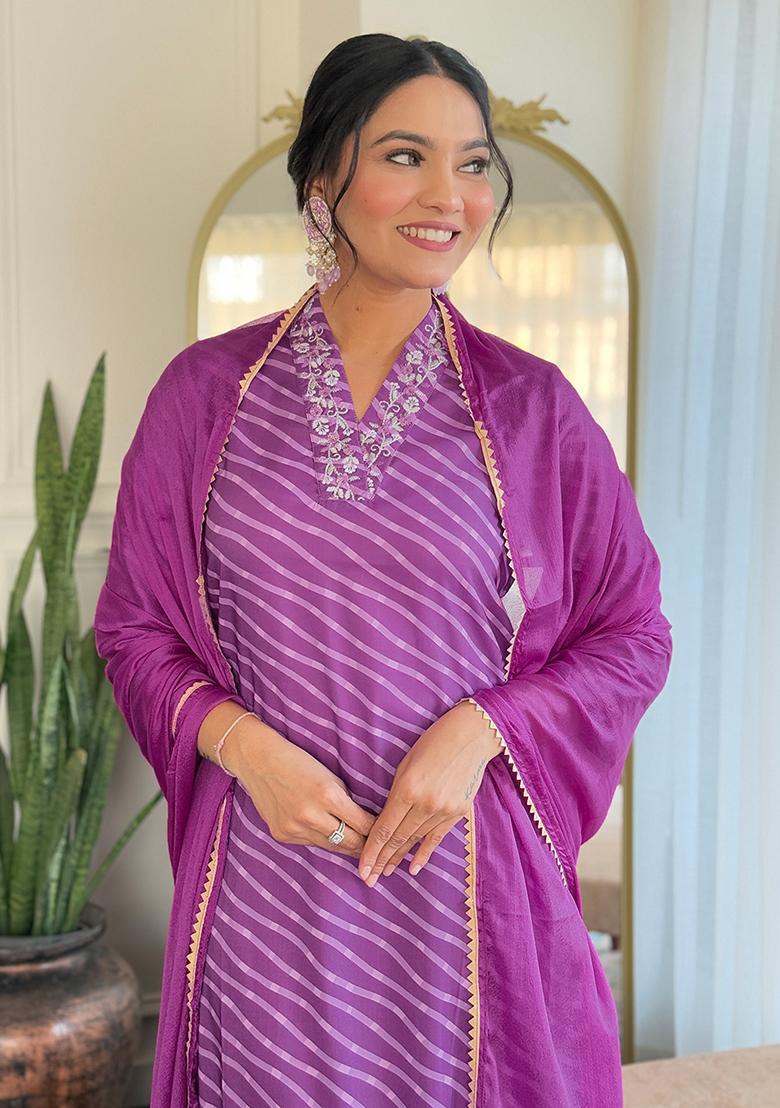 Purple Embroidered Silk Salwar Kameez