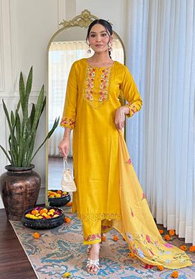 Yellow Embroidered Silk Salwar Kameez