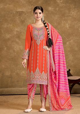 Orange Embroidered Silk Salwar Kameez