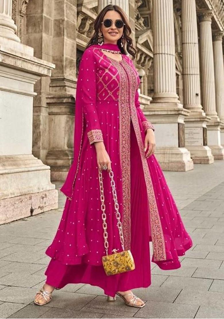 Pink Embroidered Jacquard Salwar Kameez
