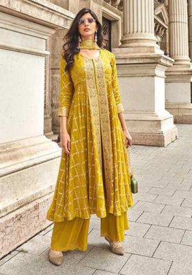 Mustard Embroidered Jacquard Salwar Kameez