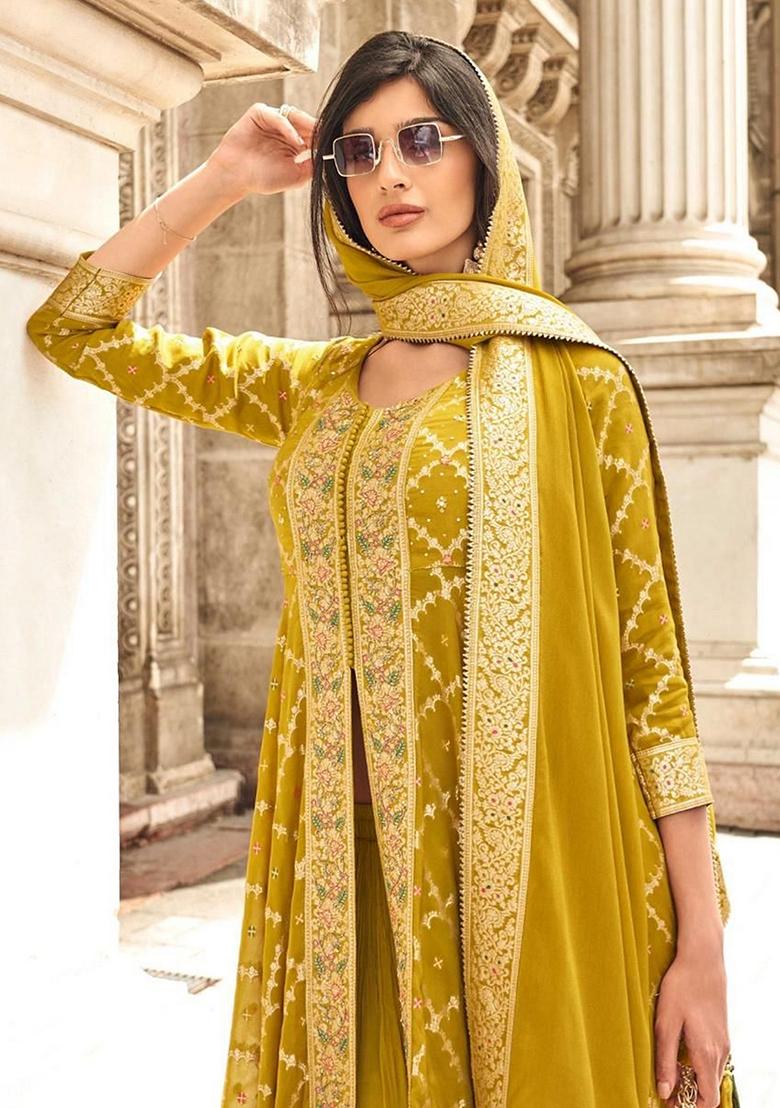 Mustard Embroidered Jacquard Salwar Kameez