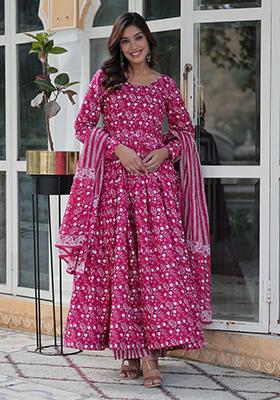 Pink Printed Cotton Salwar Kameez