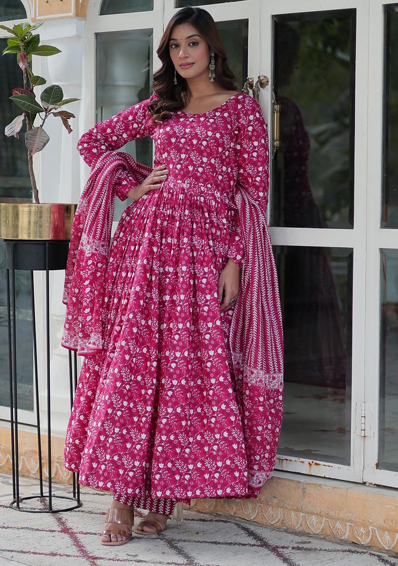 Pink Printed Cotton Salwar Kameez