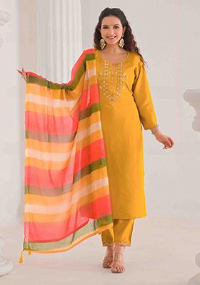 Mustard Embroidered Viscose Salwar Kameez