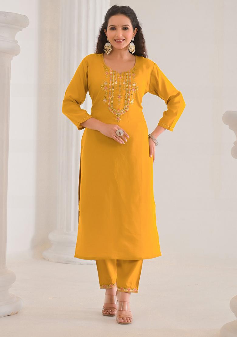 Mustard Embroidered Viscose Salwar Kameez