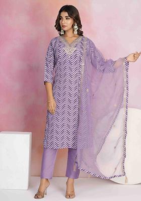 Lavender Embroidered Viscose Salwar Kameez