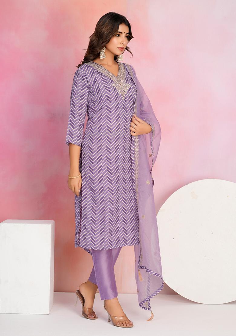 Lavender Embroidered Viscose Salwar Kameez