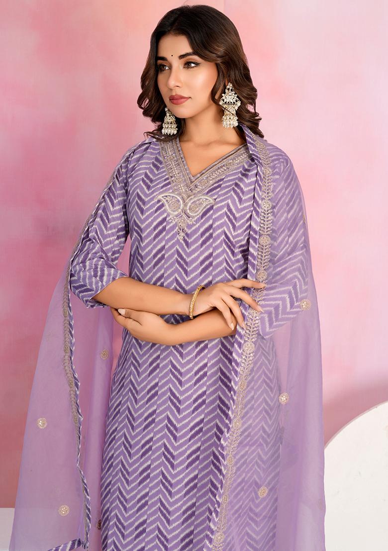 Lavender Embroidered Viscose Salwar Kameez