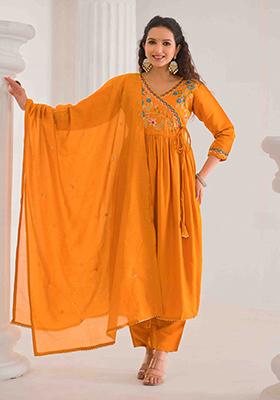 Orange Embroidered Viscose Salwar Kameez