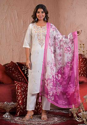 White Embroidered Viscose Salwar Kameez