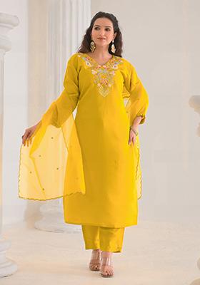 Mustard Embroidered Viscose Salwar Kameez