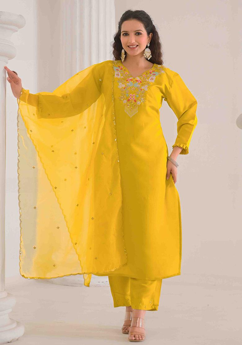 Mustard Embroidered Viscose Salwar Kameez