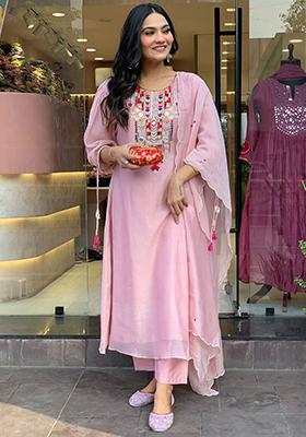 Pink Embroidered Chanderi Salwar Kameez