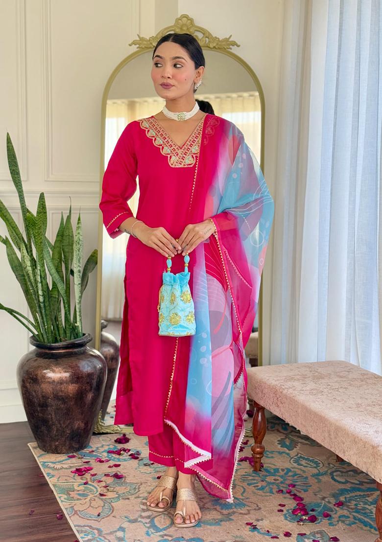 Pink Embroidered Rayon Salwar Kameez