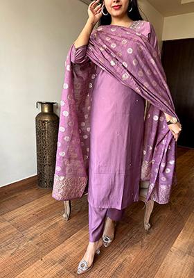 Lavender Embroidered Chanderi Salwar Kameez